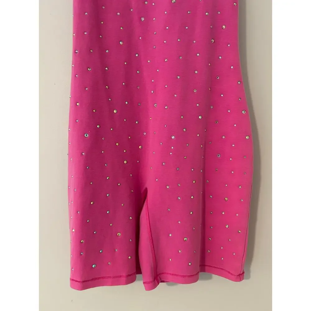SKIMS Outdoor Rhinestone Racerback Mid Thigh Onesie Active Work out Taffy Pink L - Picture 3 of 9